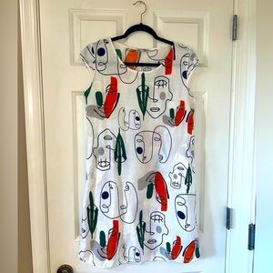 100% Linen Abstract Print Dress from Italy